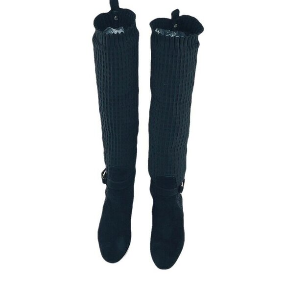 Massimo Dutti Over-The-Knee Boots Size 4 Black Suede & Ribbed Knit - Picture 2 of 11